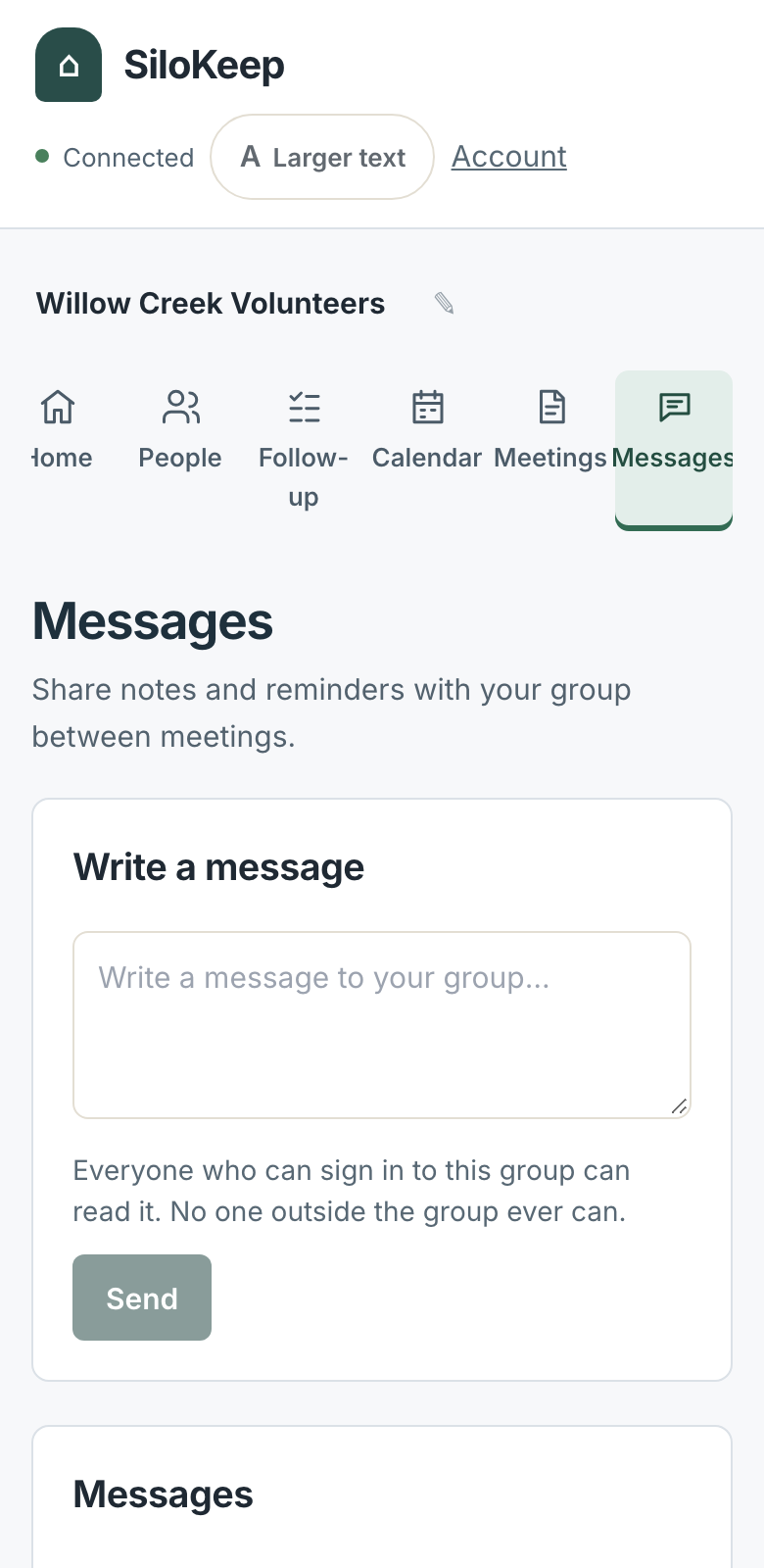 The same group's Messages on a phone: a potluck reminder, a reply, and a thank-you reaction